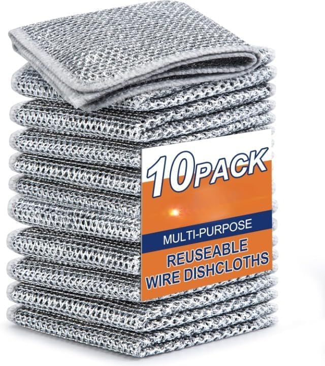 Multipurpose Non-Scratch Wire Dishwashing Rags - Pack of 10