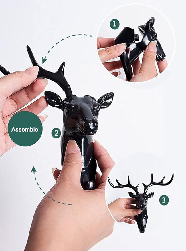 Stylish Adhesive Deer Head Key Holder - Pack of 3