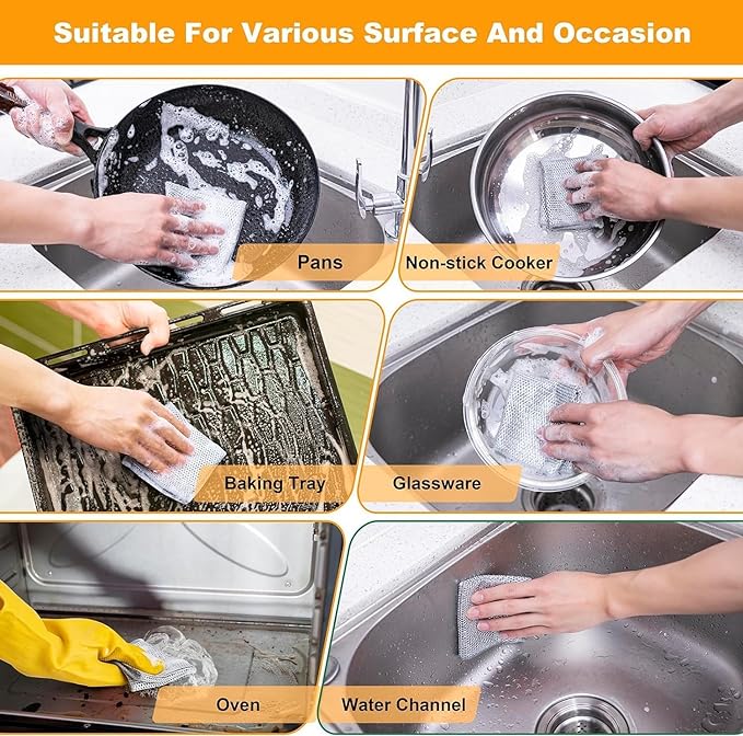 Multipurpose Non-Scratch Wire Dishwashing Rags - Pack of 10