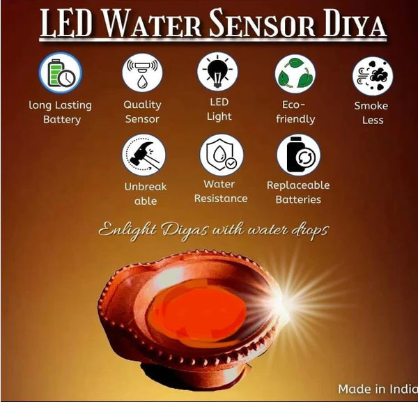 Water Sensor LED Diyas - Eco-Friendly, Battery Operated (Pack of 12)